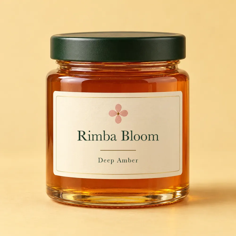 Concept image of a Rimba Bloom Deep Amber jar on a warm sand background
