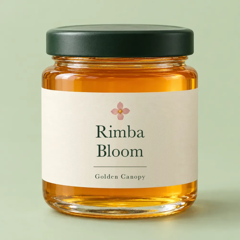 Concept image of a Rimba Bloom Golden Canopy jar on a soft sage background